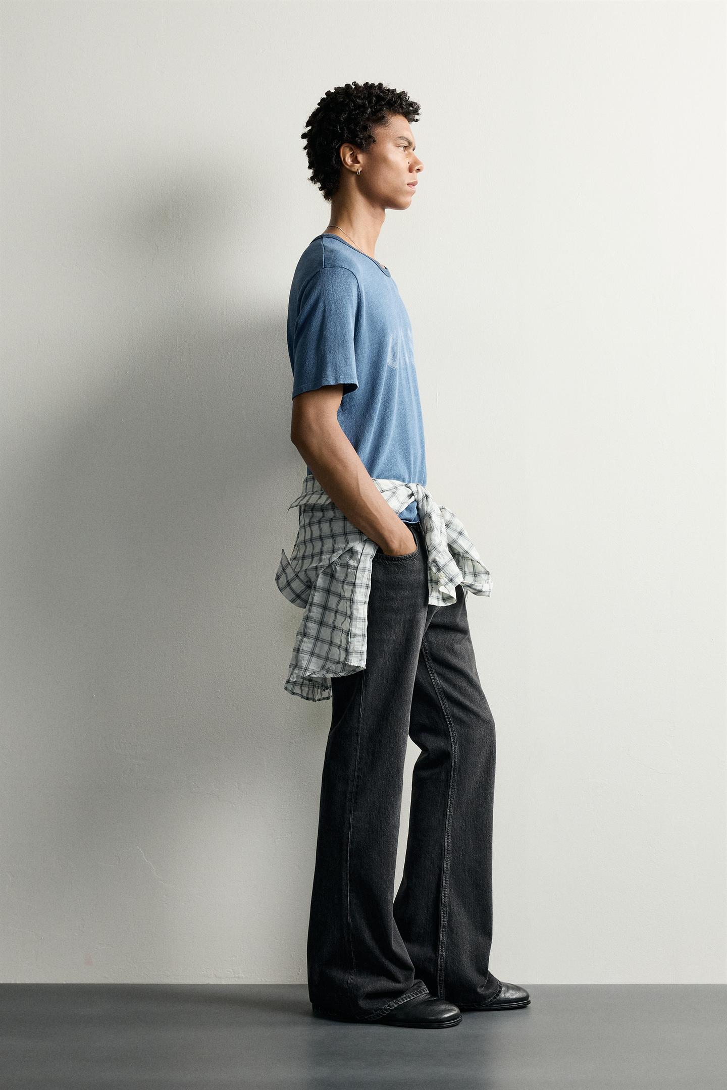 Мужская футболка Zara Washed Printed Knit, цвет: Индиго — фото 4