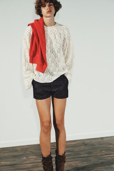 STUDDED LACE TOP - Ecru by Zara - Image 2