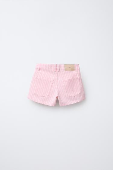 STRIPED DENIM BERMUDA SHORTS - Pink by Zara - Image 1