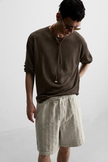 STRIPED JACQUARD BERMUDA SHORTS - Stone by Zara - Image 5