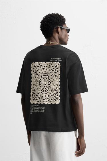 CROCHET PATCH T-SHIRT - Black by Zara - Image 2