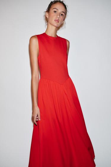 Zara COMBINATION MIDI DRESS - Red