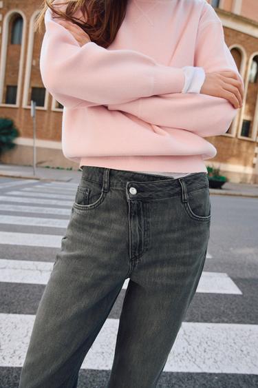 JEAN Z1975 DROIT TAILLE HAUTE À CEINTURE CROISÉE - Gris foncé de Zara - Image 2