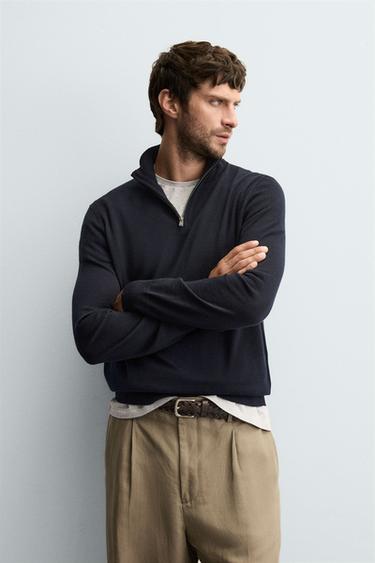 SWEATER 100% LÃ GOLA COM FECHO DE CORRER - Azul-marinho da Zara