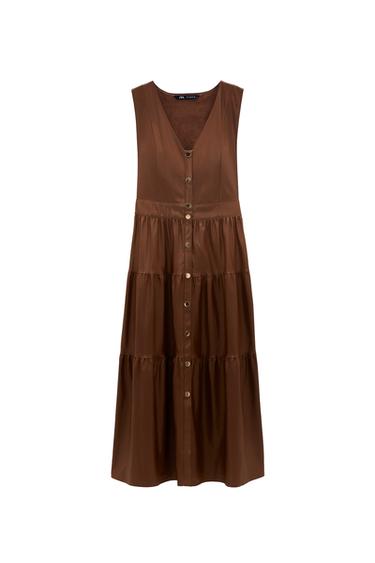 FAUX LEATHER RUFFLED PINAFORE DRESS