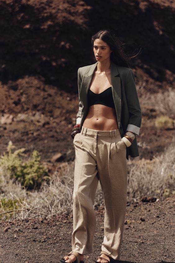 Zara BLAZER CONTENANT DU LIN AVEC POIGNETS IMPRIMÉS