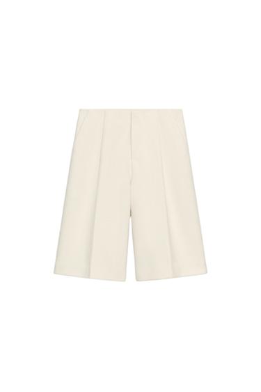 WOOL-BLEND BERMUDA SHORTS — Ecru 1