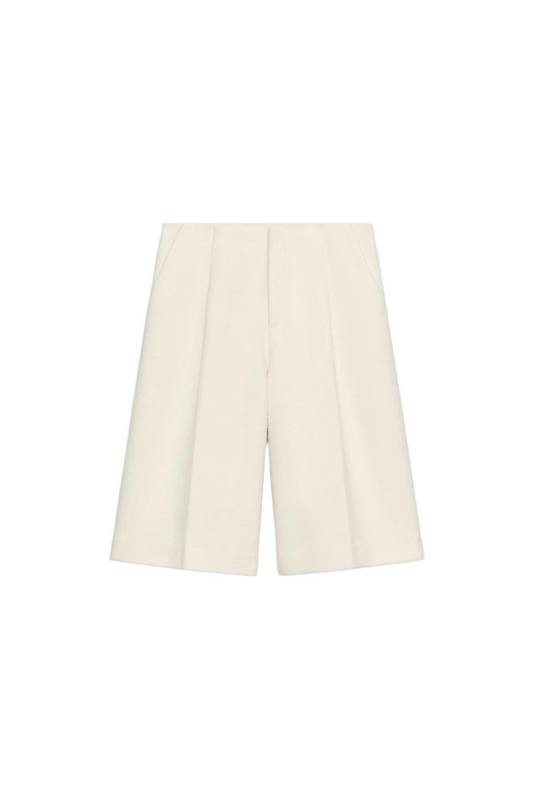 WOOL-BLEND BERMUDA SHORTS — Ecru