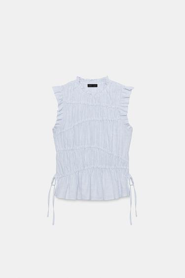 ELASTICATED STRIPED TOP - Blue/White by Zara - Image 7