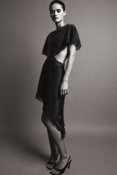 VESTIDO CUT OUT ENCAJE ZW COLLECTION - Marrón oscuro de Zara