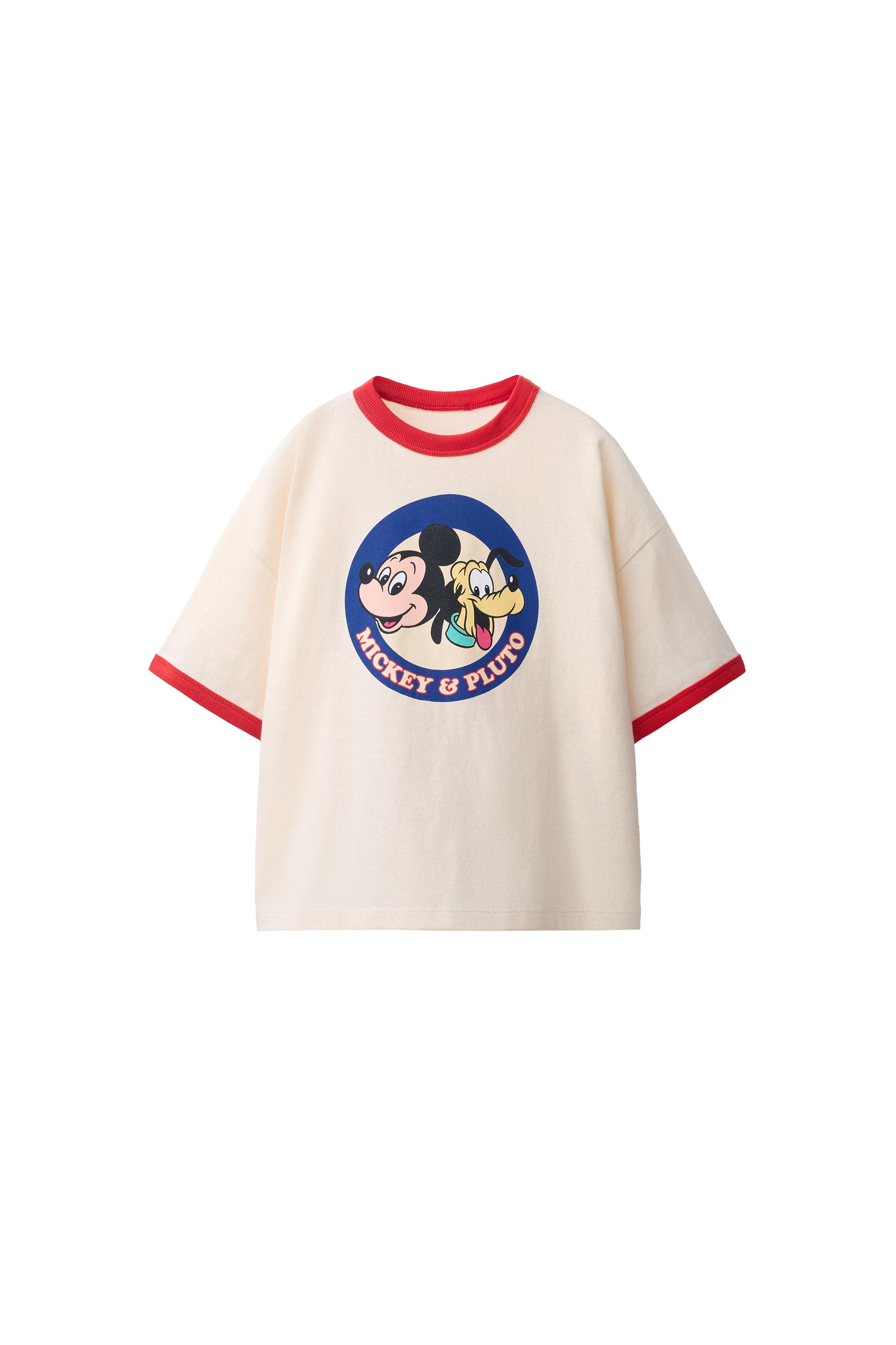 ミッキーマウス＆プルート © ディズニー パイピングTシャツ - エクリュ