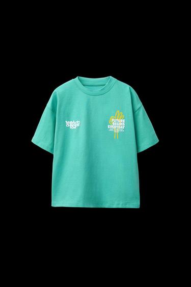 Zara RAISED TEXT PRINT T-SHIRT - Green - Image 0