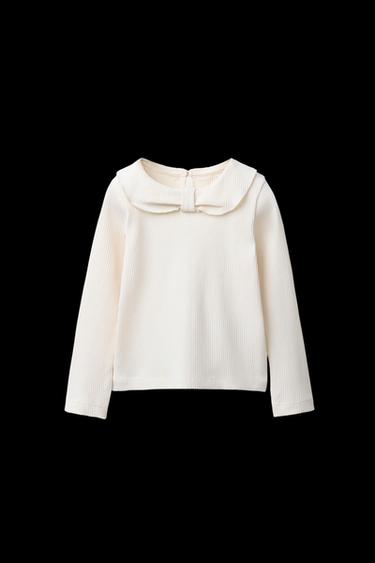 RIB T-SHIRT WITH PETER PAN COLLAR - Ecru by Zara - Image 0