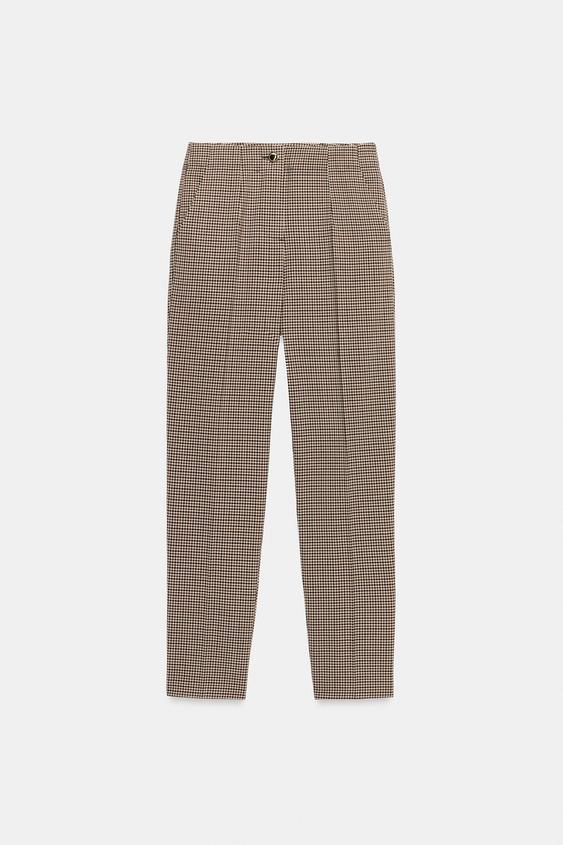 HIGH-WAIST CROPPED TROUSERS - Brown / Ecru by Zara - Image 6