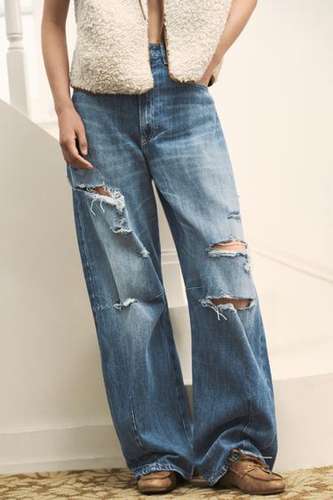 Zara TRF BAGGY 燈籠中腰牛仔褲 - 靛青色