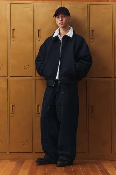 CROPPED FIT PADDED CLOTH JACKET - Navy blue by Zara