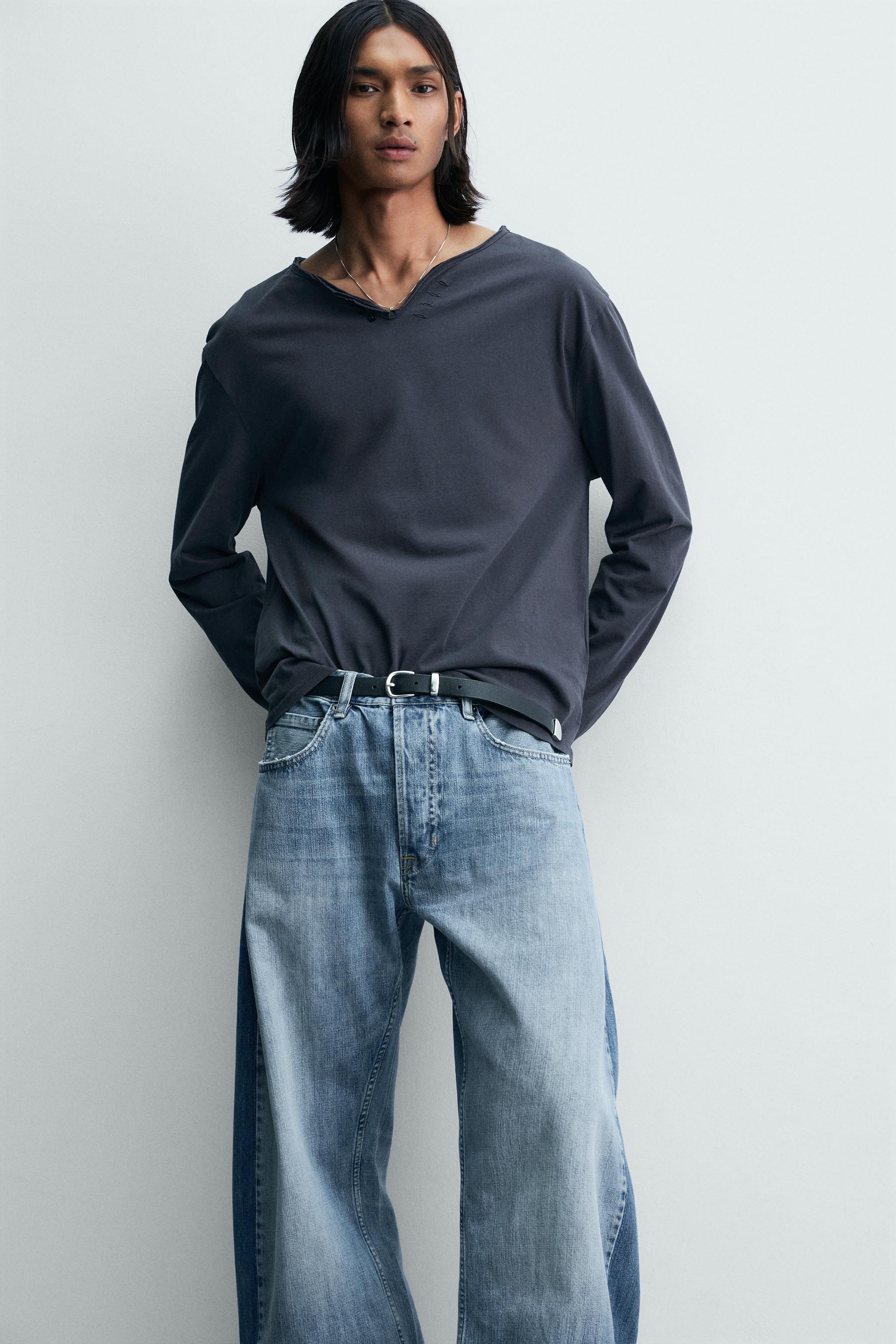 LOOSE BALLOON FIT JEANS WITH CONTRASTING BANDS