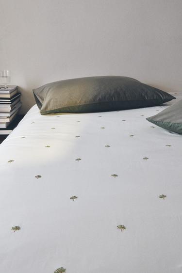 DUVET COVER WITH EMBROIDERED TREES - Oyster-white by Zara