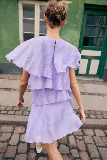 ROBE COURTE À VOLANTS - Lilas clair de Zara - Image 5