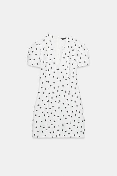 ROBE COURTE À MANCHES BOUFFANTES - Blanc / Noir de Zara