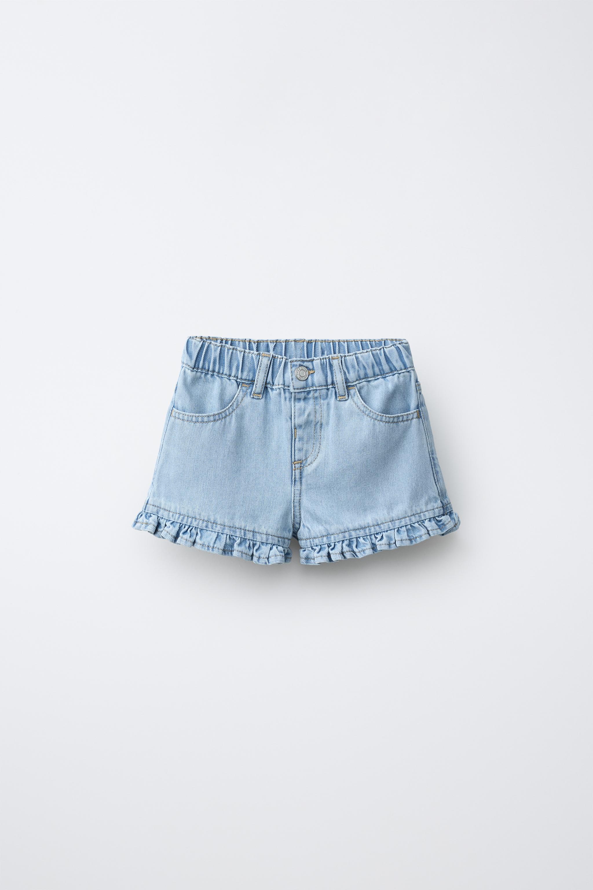 RUFFLED DENIM SHORTS