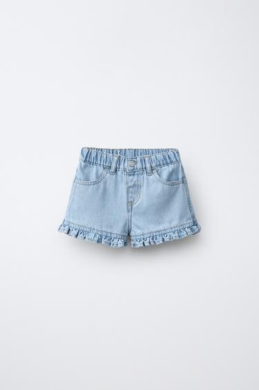 DENIMSHORTS MED FLÆSER - lys blå fra Zara - Billede 0
