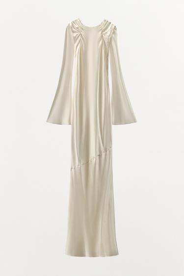 ROBE 100% SOIE DRAPÉE - Blanc cassé de Zara - Image 4