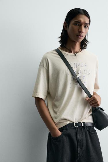 FADED MARKER-EFFECT SLOGAN T-SHIRT - Ecru by Zara - Image 5