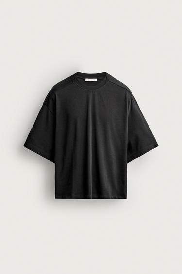 Zara WASHED RELAXED-FIT T-SHIRT - Dark anthracite