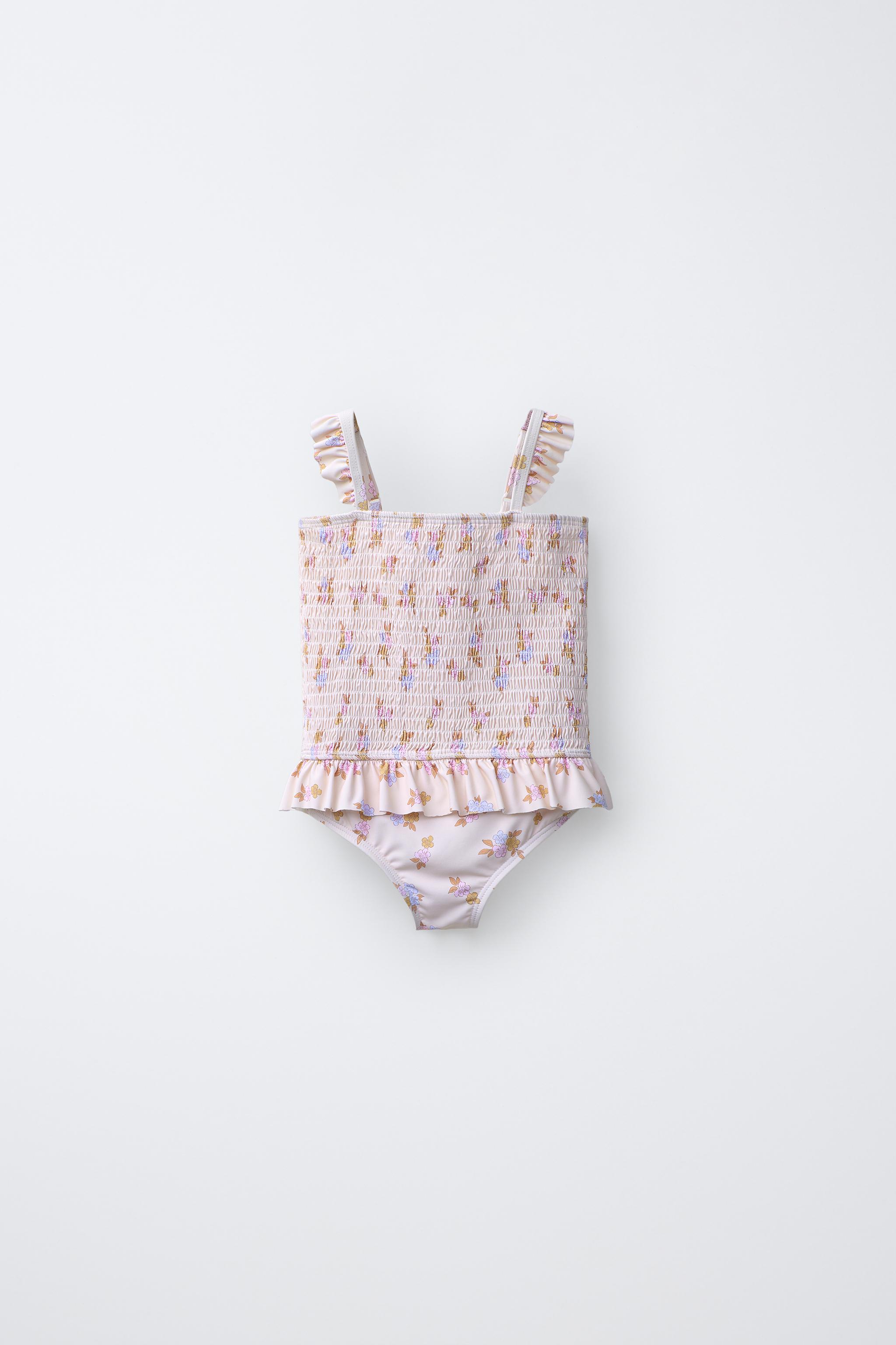 1-6 YEARS/ FLORAL PRINT SMOCKED SWIMSUIT