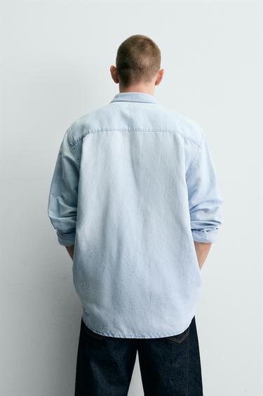 CHEMISE DENIM LIN/COTON - Bleu ciel de Zara - Image 2