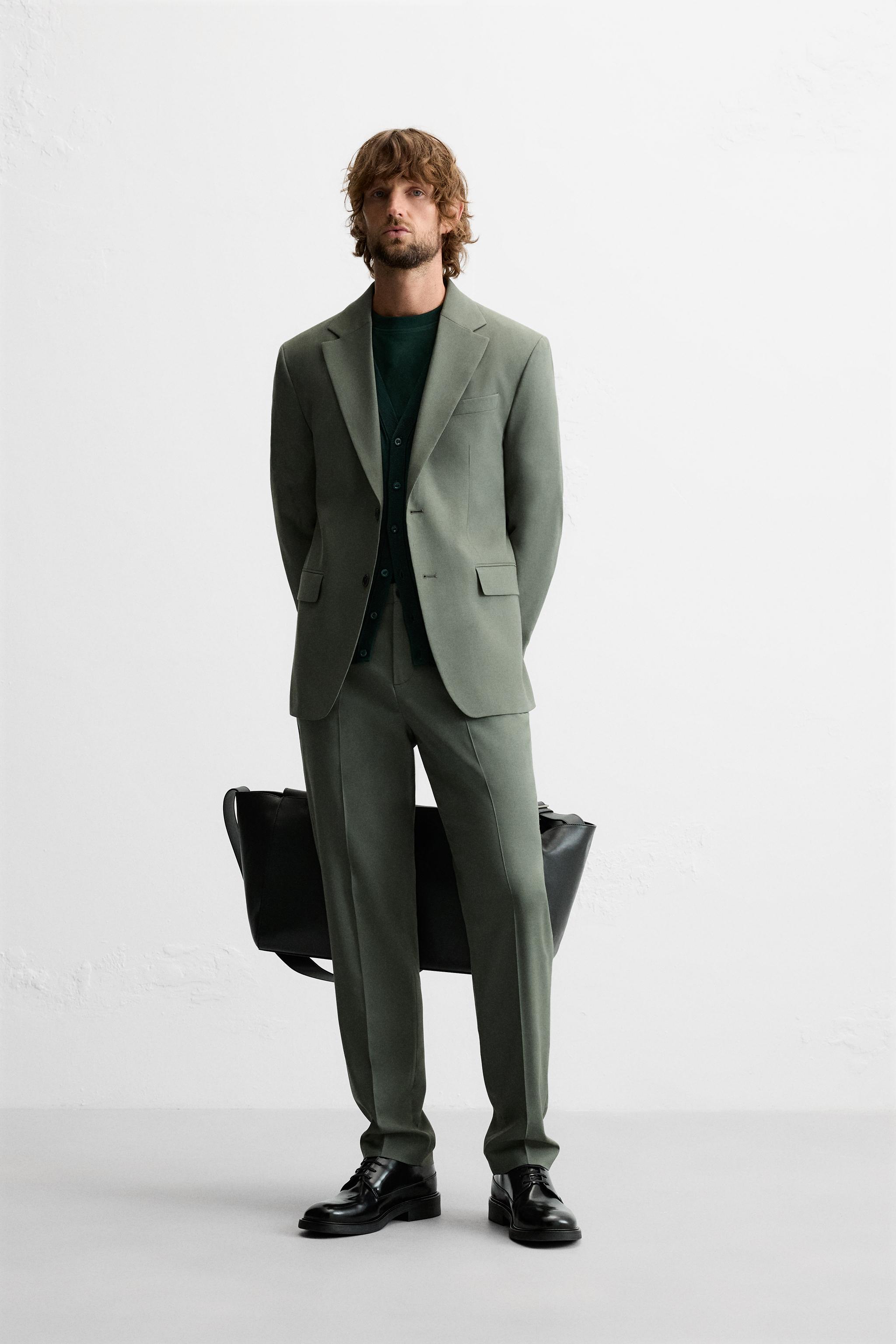 TEXTURED SUIT JACKET Green ZARA Canada