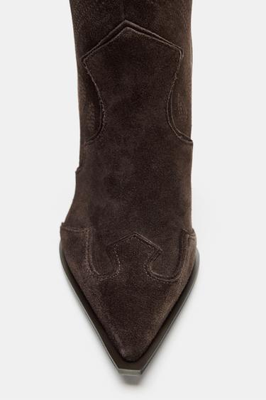 BOTTES À TALONS EN CROÛTE DE CUIR - Marron de Zara - Image 5