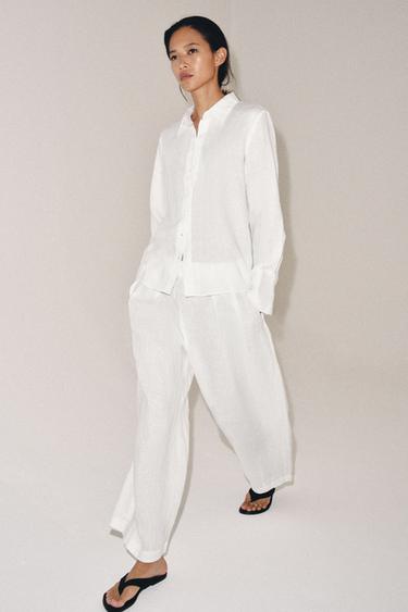Zara ZW COLLECTION LINEN PLEATED PANTS - White - Image 0
