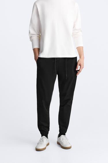 CALÇA LAVADA COM CINTURA JOGGER - Preto da Zara