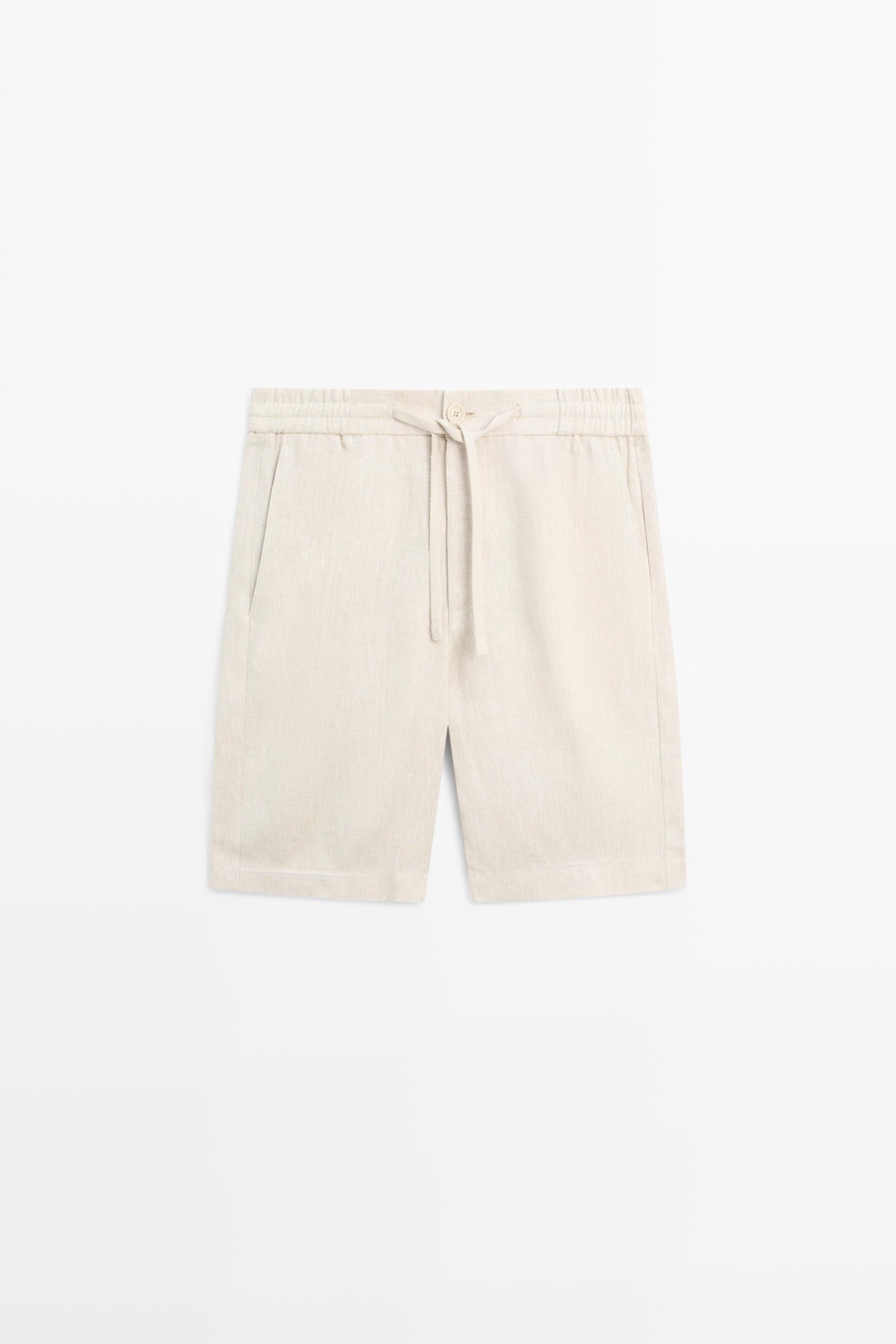 Linen Bermuda shorts with elasticated waistband