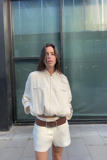 ROLLED-SLEEVE JACKET WITH LINEN - Ecru by Zara - Image 1
