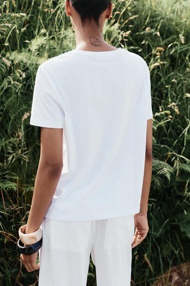 T-SHIRT BRODÉ - Blanc de Zara - Image 4