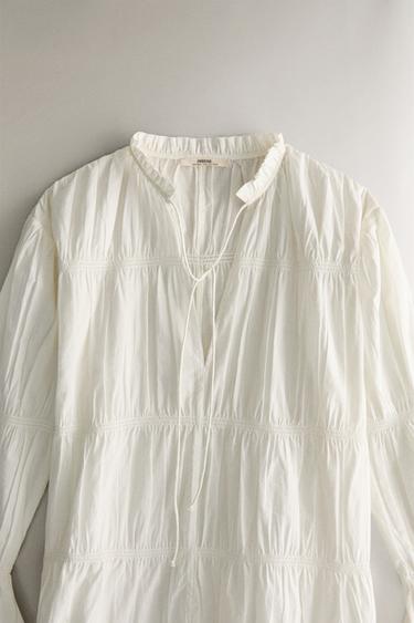 DRESS WITH GATHERED DETAIL - Oyster-white by Zara - Image 1