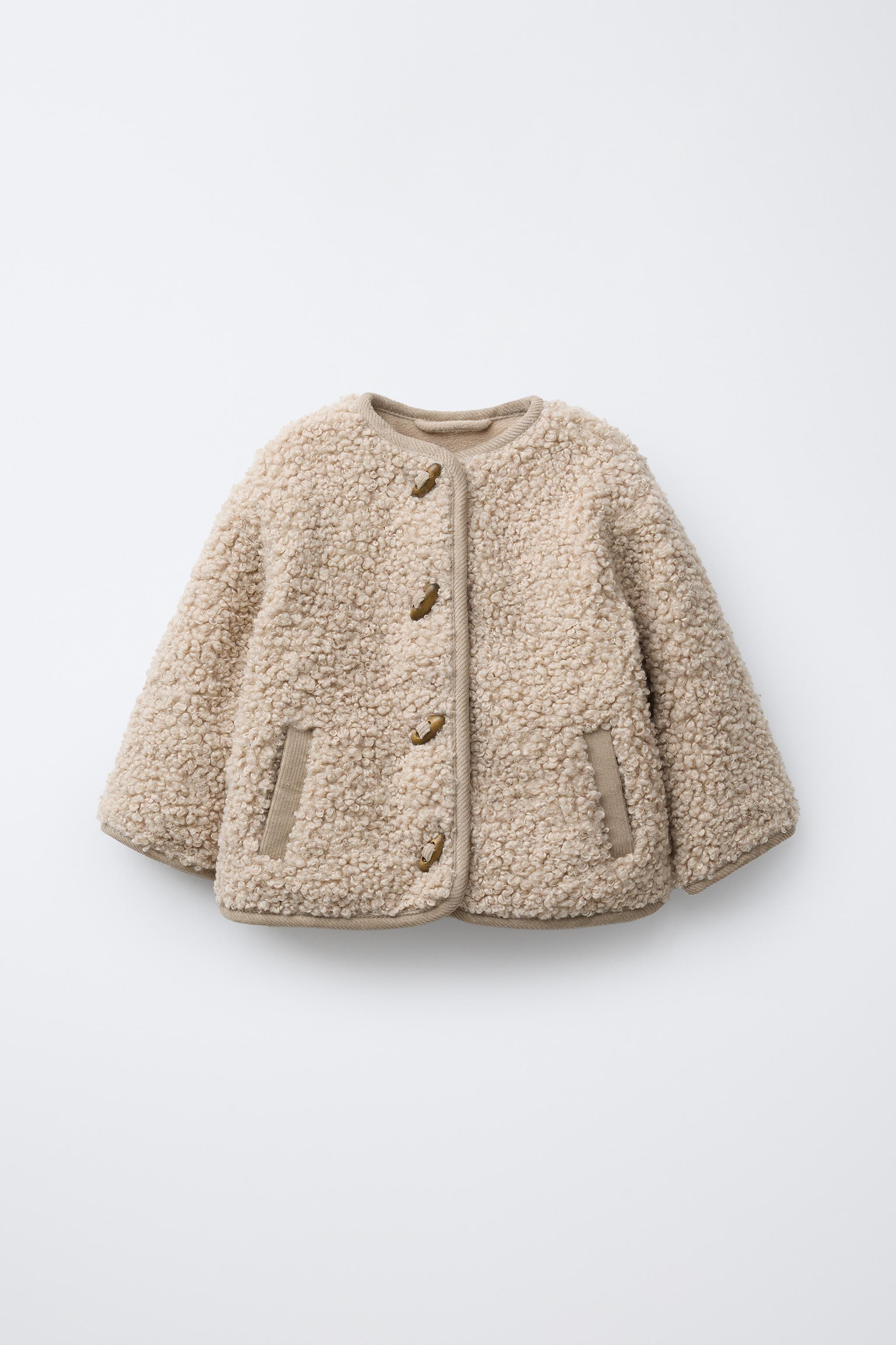 フェイクシープスキントグルボタンジャケット - ベージュ | ZARA