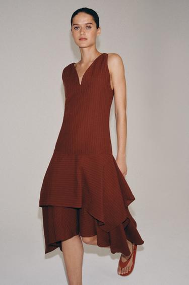 ROBE ASYMÉTRIQUE À RAYURES ZW COLLECTION - brique foncée de Zara - Image 3