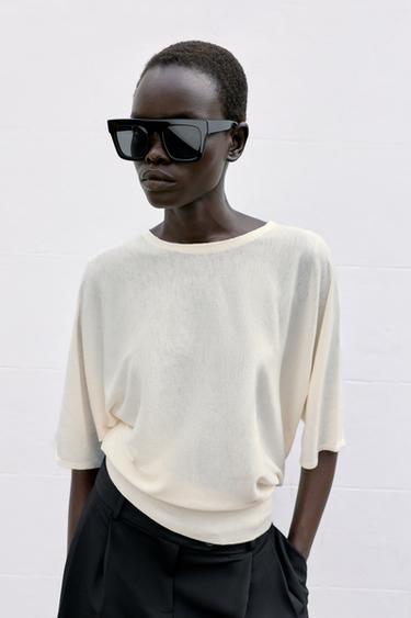 KNIT 3/4 SLEEVE TOP - White by Zara