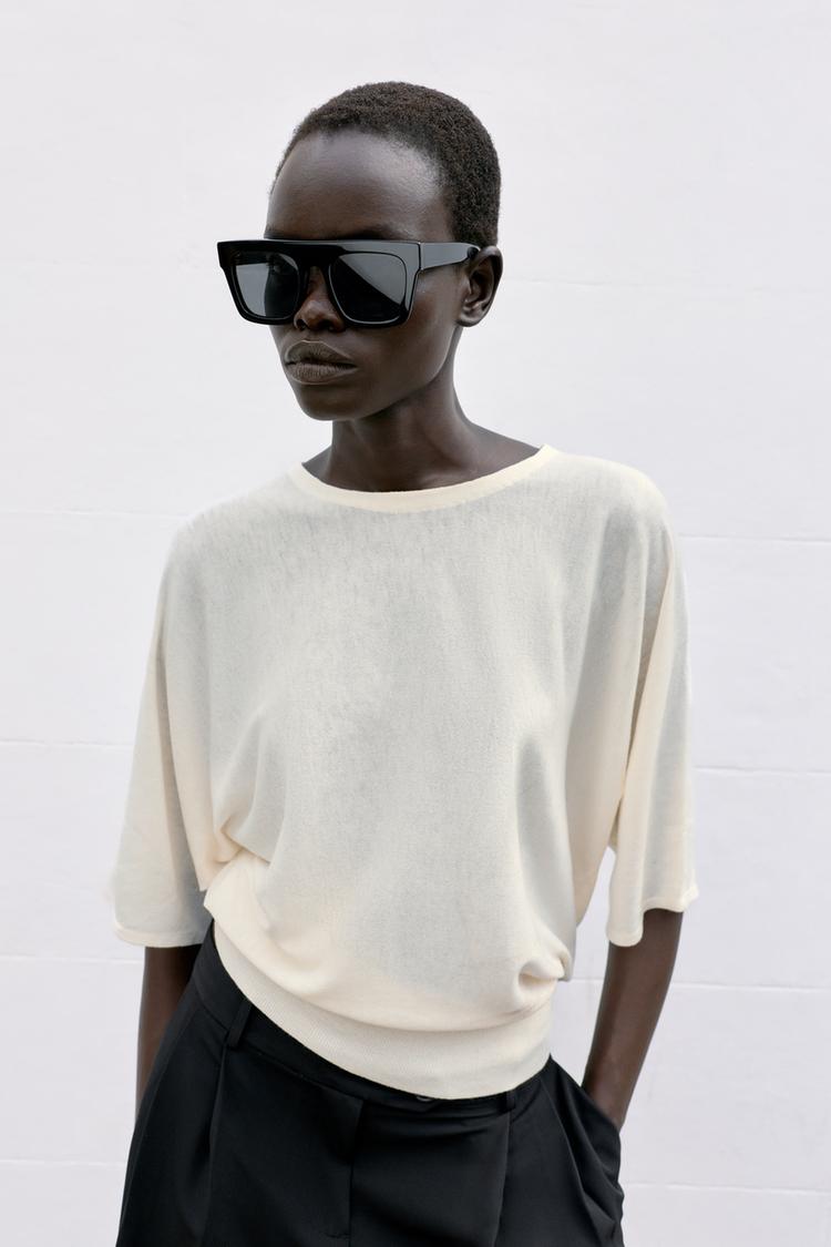 THREE-QUARTER SLEEVE KNIT JUMPER — White