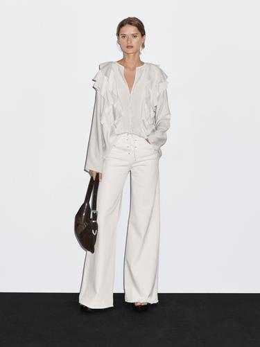 Zara Flowing blouse with ruffles - White
