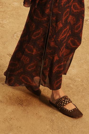 LIMITED EDITION STUDDED SPLIT SUEDE MULES - Brown by Zara - Image 1