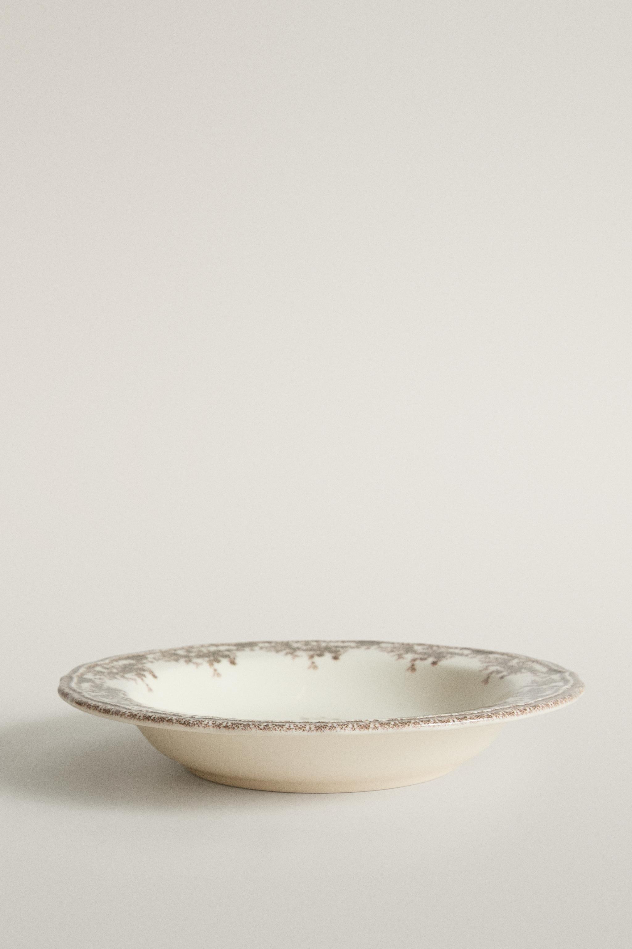 FLORAL EARTHENWARE SOUP PLATE - Blue | ZARA United States