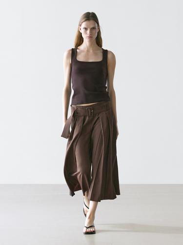 Zara Pleated midi skort - Brown
