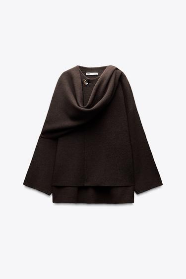 MANTEAU COURT EN MAILLE AVEC ÉCHARPE - Marron de Zara
