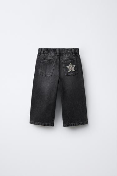 ANIMAL PRINT STAR PATCH WIDE-LEG JEANS - Black by Zara - Image 1