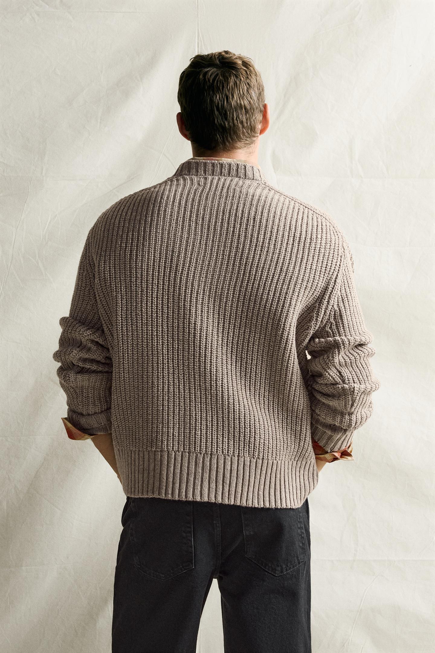 Мужской свитер Zara Cotton-Wool English Rib, цвет: Бежевый меланжевый — фото 3